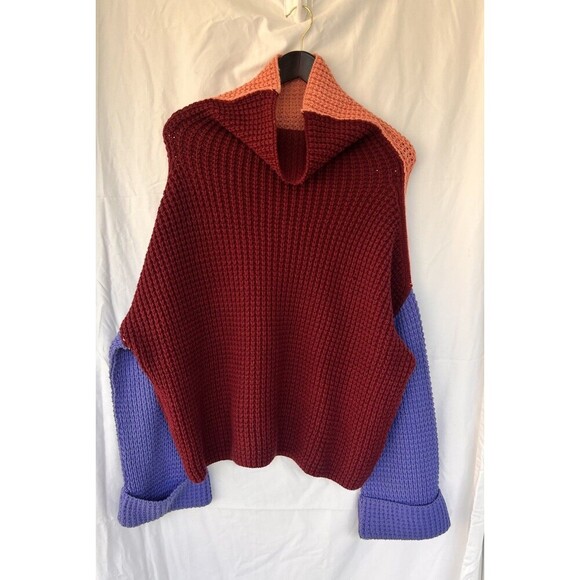 Free People Park City Colorblock Chunky Waffle Knit Oversized Sweater Size XS - Picture 3 of 9